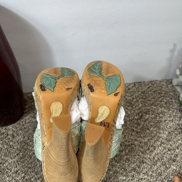 Born Emden Stacked Heel Sandals Women's Size 40.5 US 9 Strappy Sea Green - Picture 4 of 10